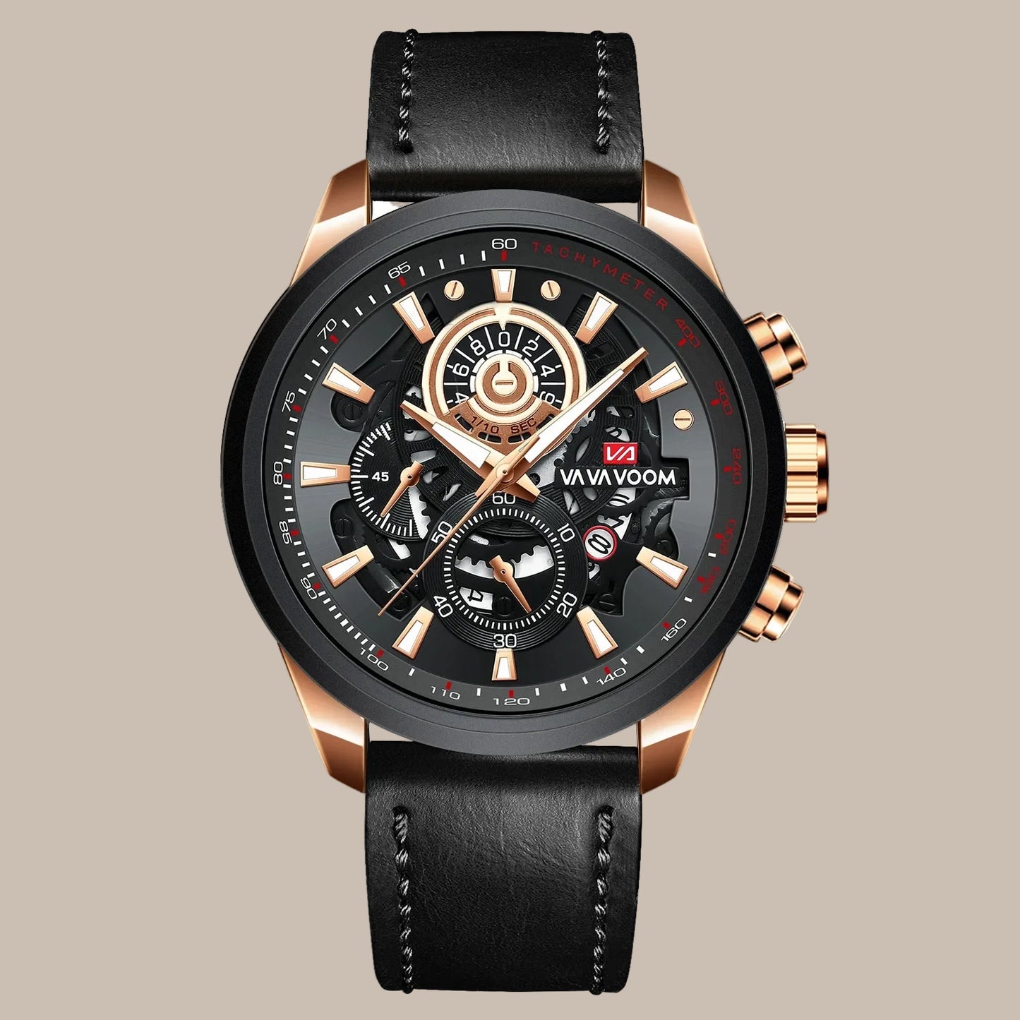 Men's Gold Dial 45mm Leather Watch