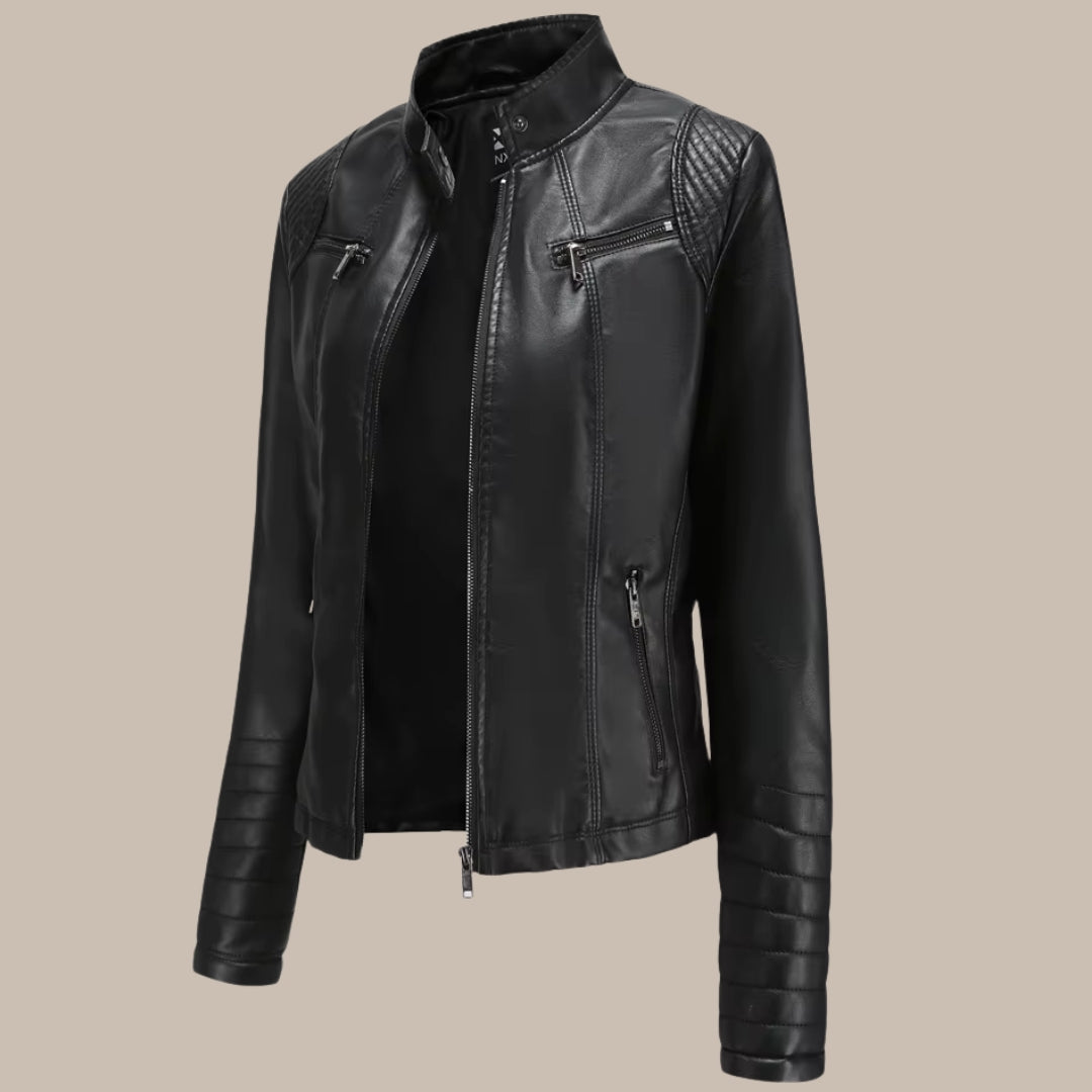 Women's Slim PU Stand-Collar Jacket