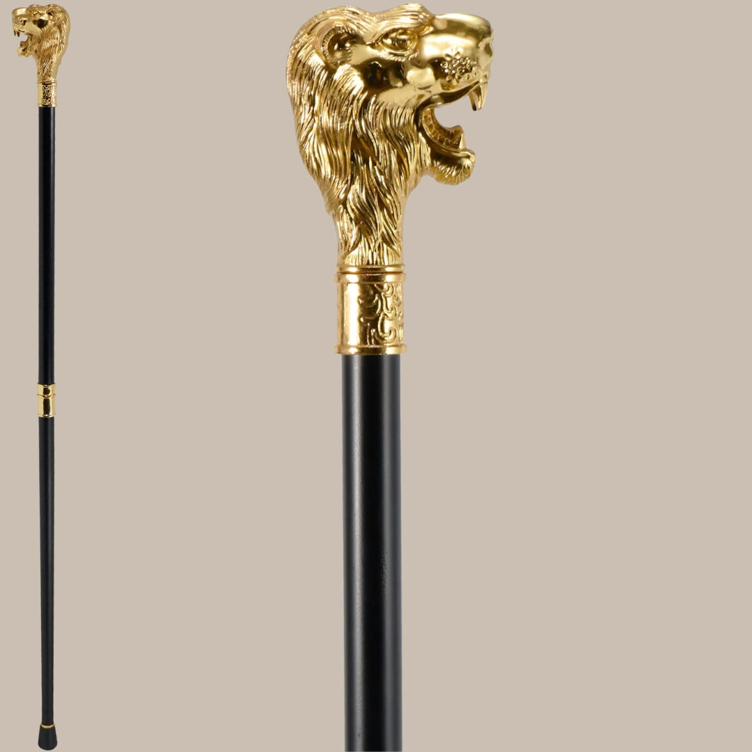Gold Lion Head Walking Cane