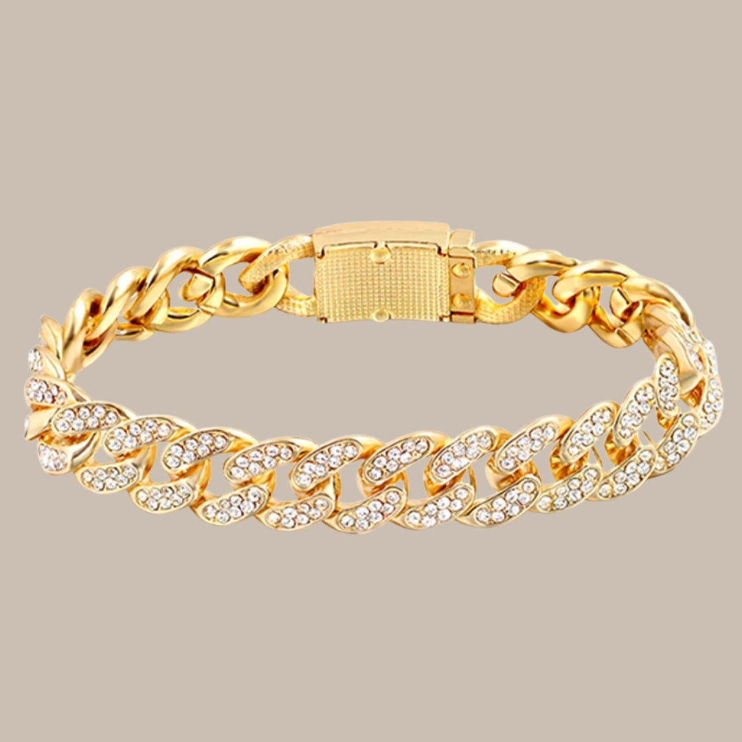 Rhinestone Paved Heart Cuban Chain Bracelet