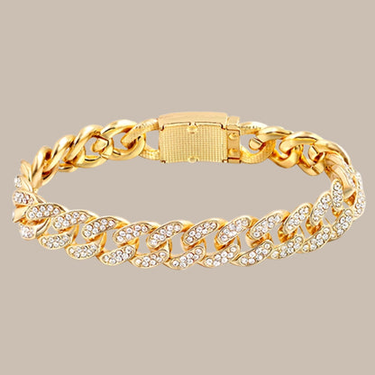 Rhinestone Paved Heart Cuban Chain Bracelet