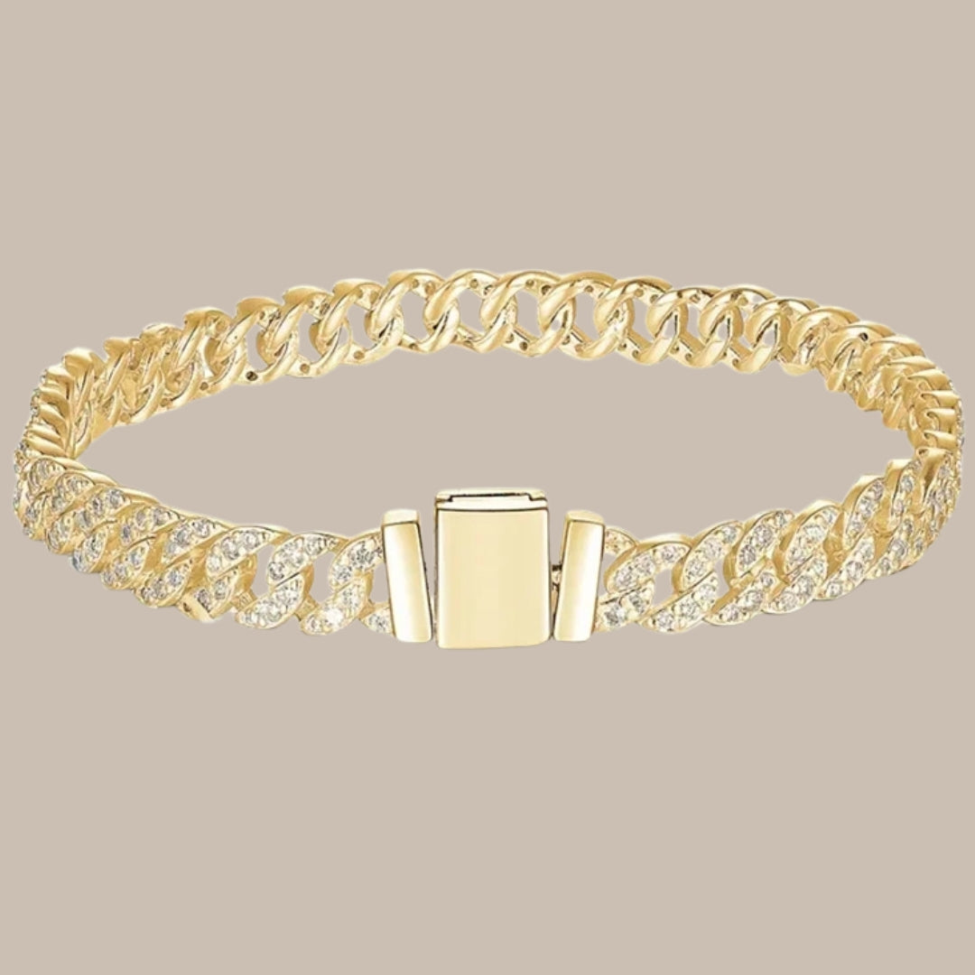 Gold Cuban Chain Inlaid Bracelet & Necklace Set