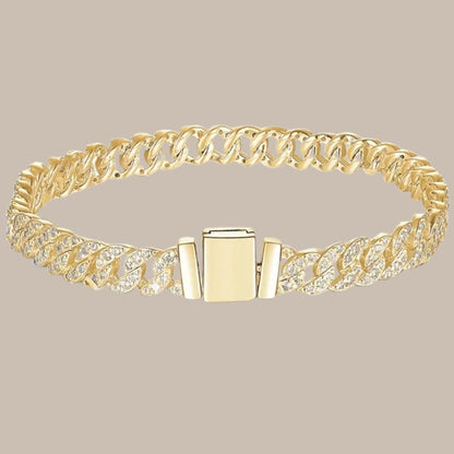 Gold Cuban Chain Inlaid Bracelet & Necklace Set