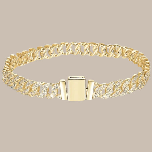 Gold Cuban Chain Inlaid Bracelet & Necklace Set
