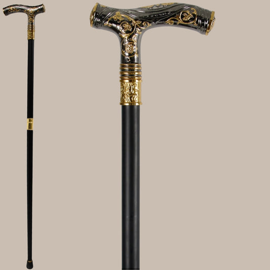 Black Gold Bear Carved Walking Cane