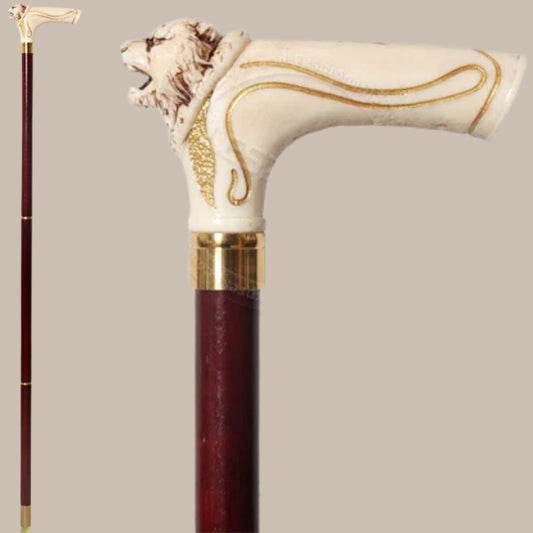 Tiger Head Wooden Walking Cane