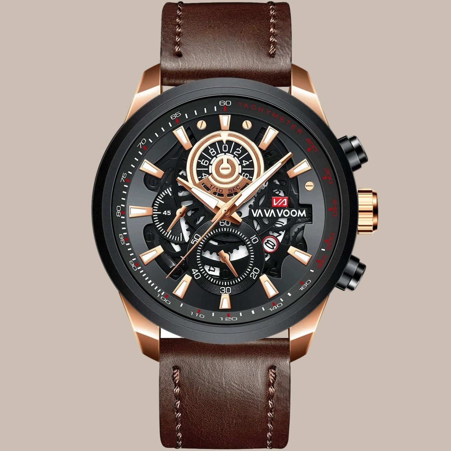 Men's Gold Dial 45mm Leather Watch