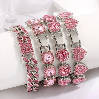 Rhinestone Paved Heart Cuban Chain Bracelet