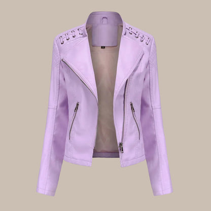 Women's Colorful Faux Leather Moto Jacket