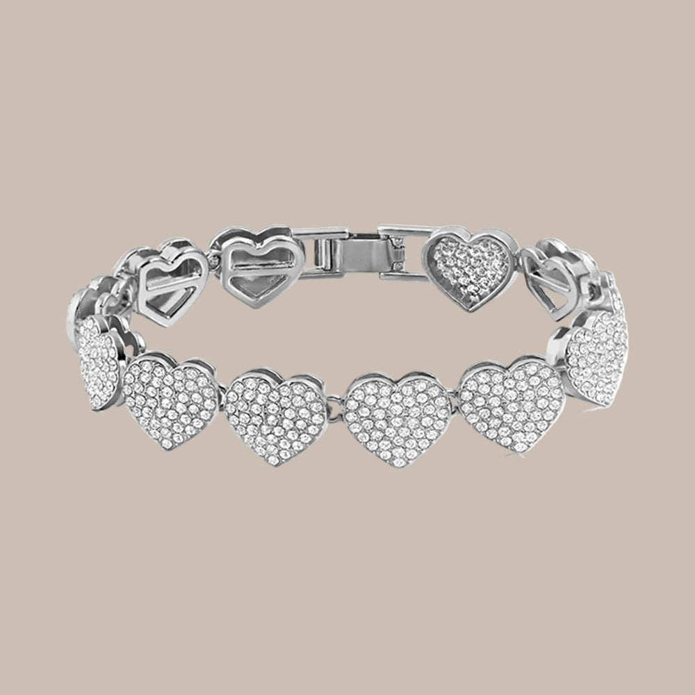 Rhinestone Paved Heart Cuban Chain Bracelet