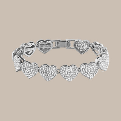 Rhinestone Paved Heart Cuban Chain Bracelet