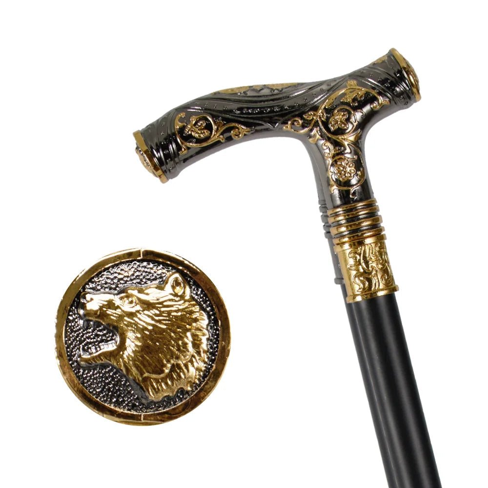 Black Gold Bear Carved Walking Cane