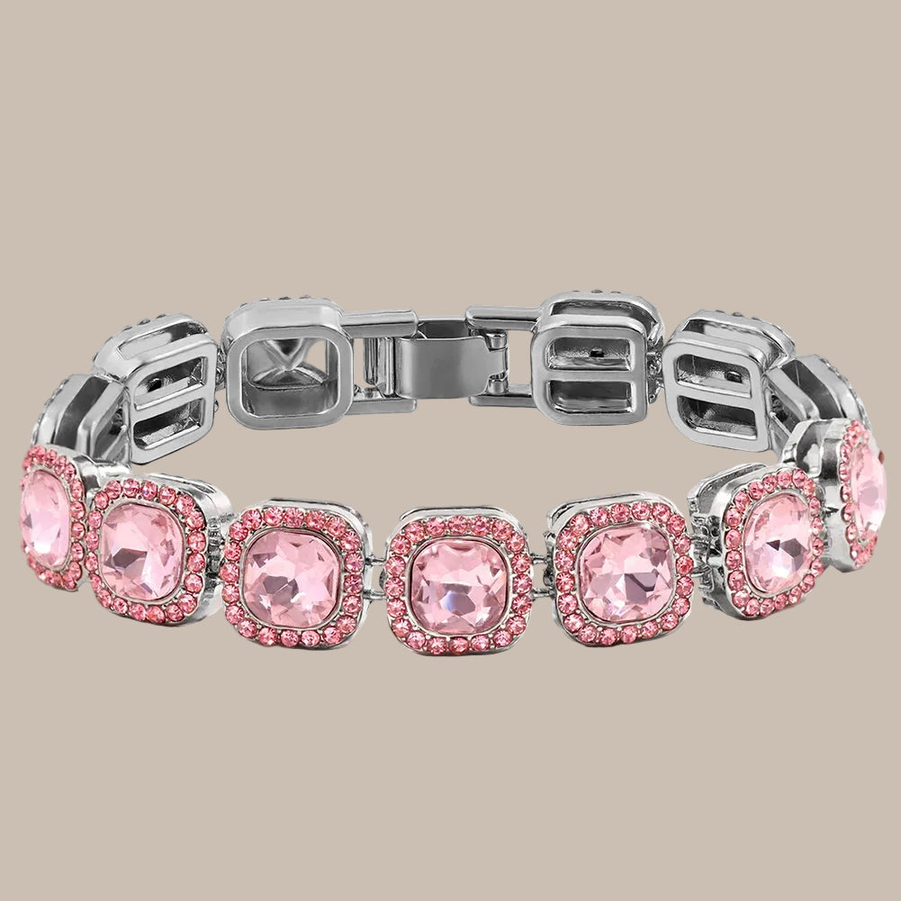 Rhinestone Paved Heart Cuban Chain Bracelet