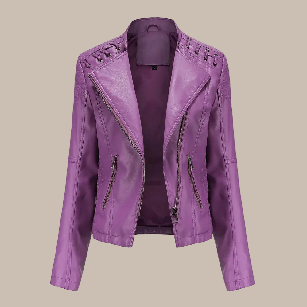 Women's Colorful Faux Leather Moto Jacket