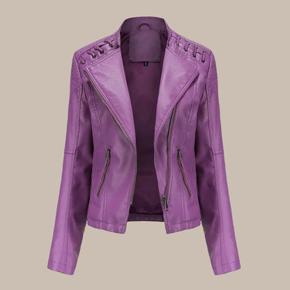 Women's Colorful Faux Leather Moto Jacket