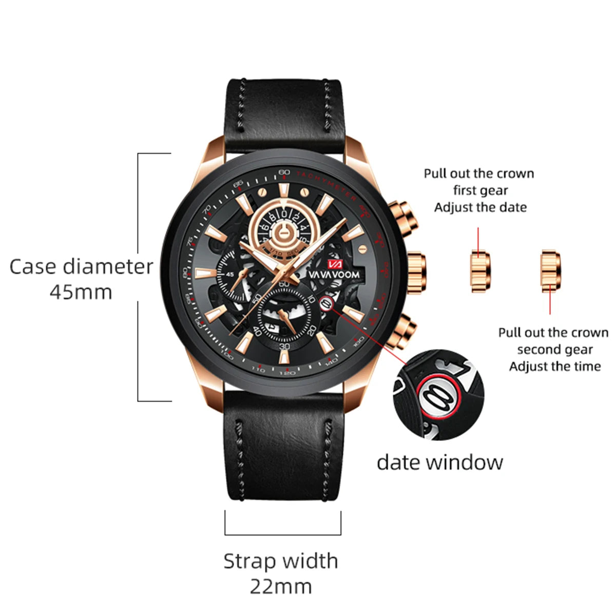 Men's Gold Dial 45mm Leather Watch