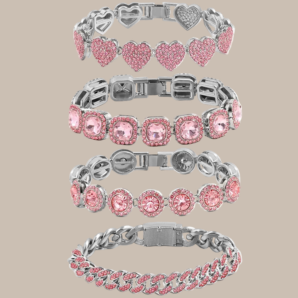 Rhinestone Paved Heart Cuban Chain Bracelet