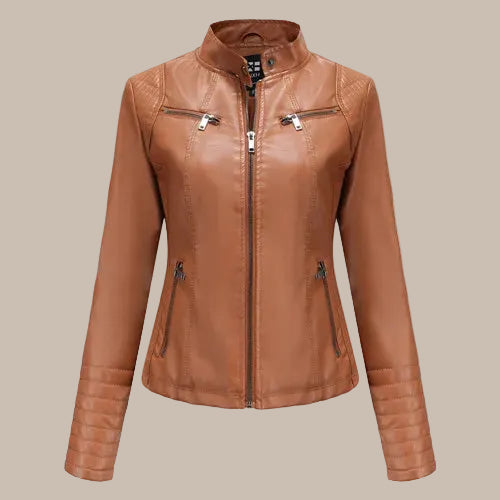 Women's Slim PU Stand-Collar Jacket