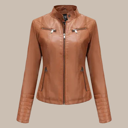 Women's Slim PU Stand-Collar Jacket