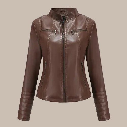 Women's Slim PU Stand-Collar Jacket