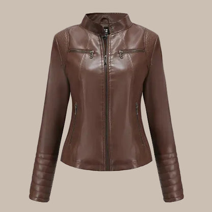 Women's Slim PU Stand-Collar Jacket
