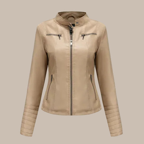 Women's Slim PU Stand-Collar Jacket