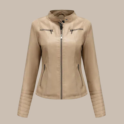 Women's Slim PU Stand-Collar Jacket