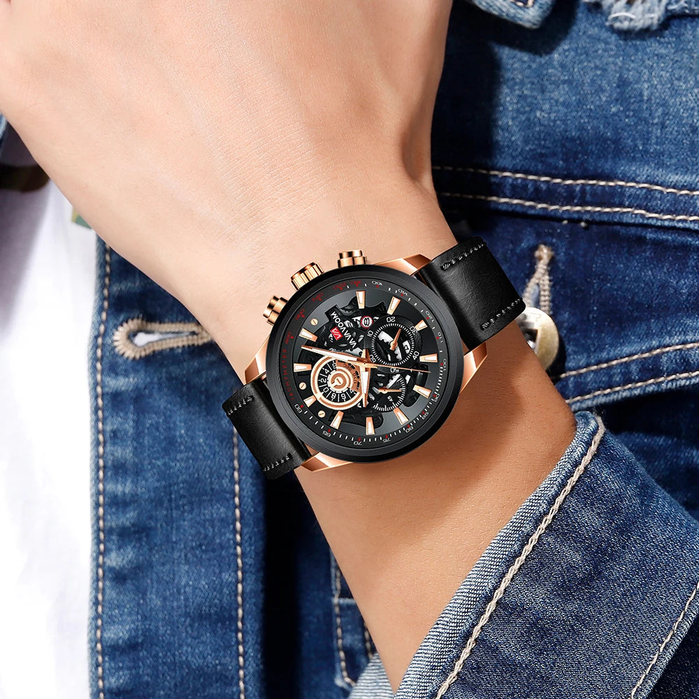 Men's Gold Dial 45mm Leather Watch