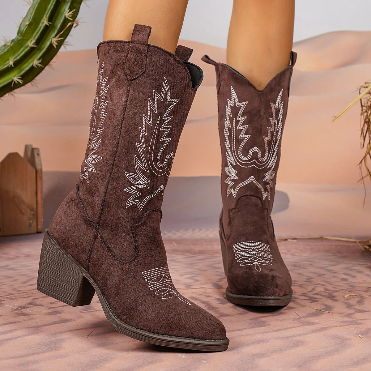 Pointed Toe Mid Heel Boots