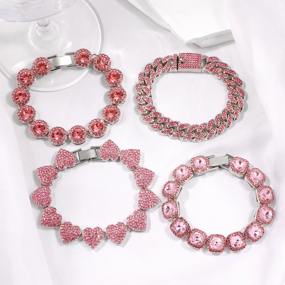 Rhinestone Paved Heart Cuban Chain Bracelet