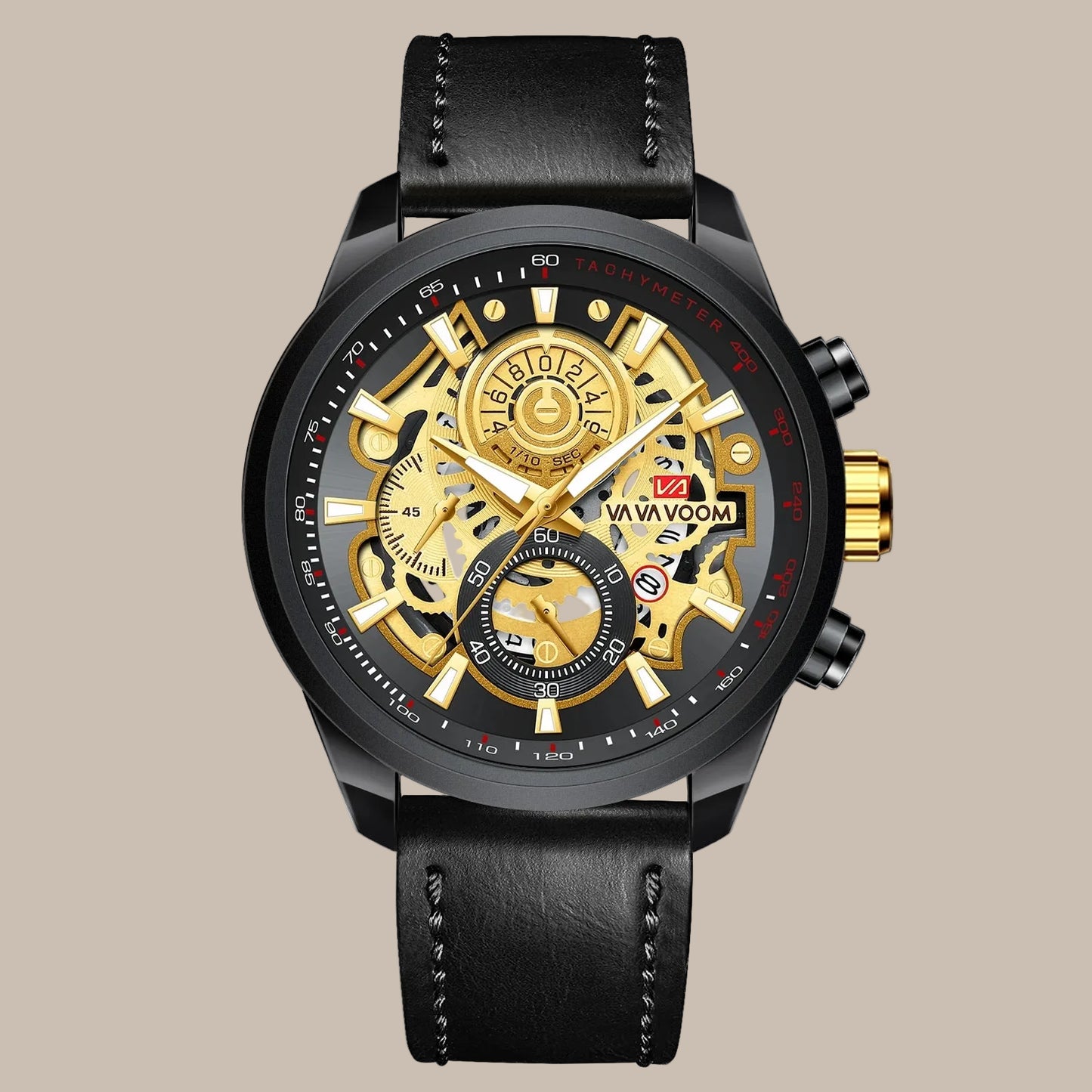 Men's Gold Dial 45mm Leather Watch