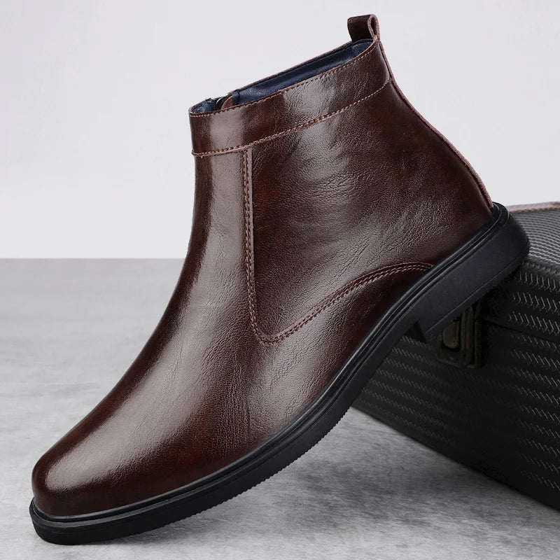 Men's Winter Plush Leather Boots
