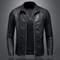 2024 Moto Pu Leather Jacket Men Winter Leahter Jacket Male Stand Collar Casual Windbreaker Trendy Mens Clothing Black Blue