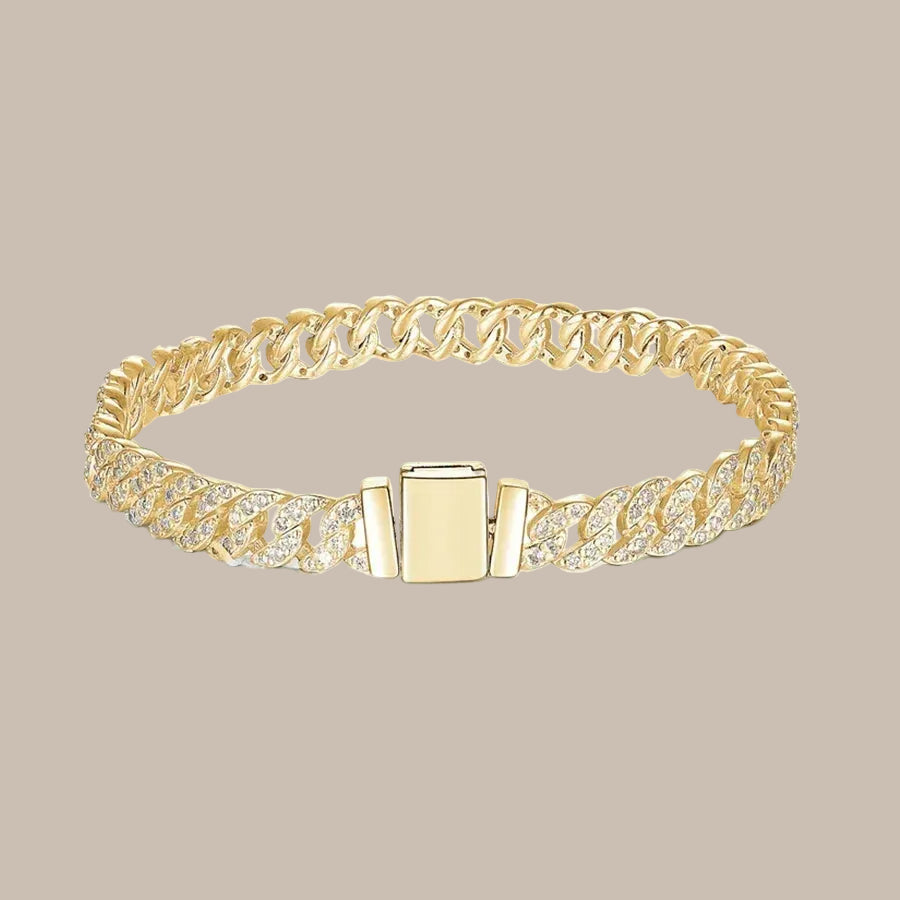 Gold Cuban Chain Inlaid Bracelet & Necklace Set