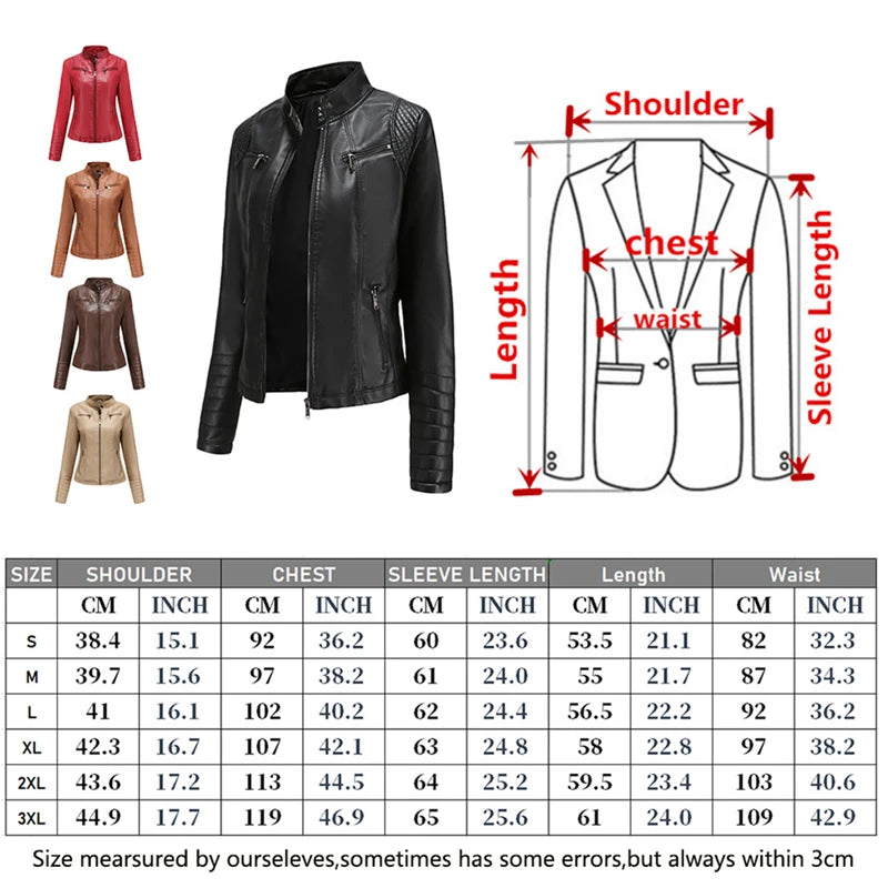 Women's Slim PU Stand-Collar Jacket