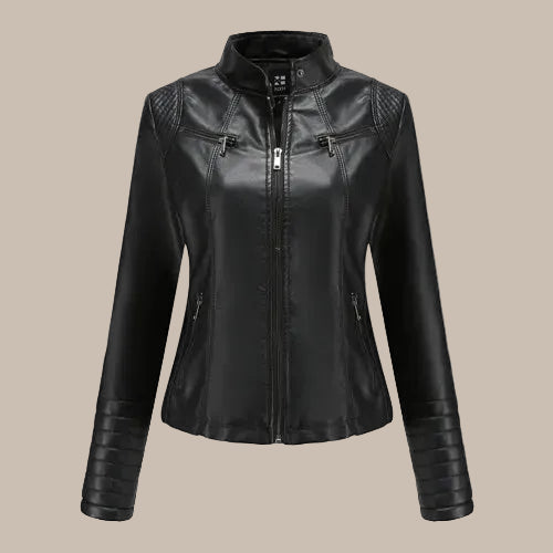 Women's Slim PU Stand-Collar Jacket