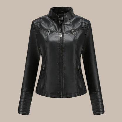 Women's Slim PU Stand-Collar Jacket