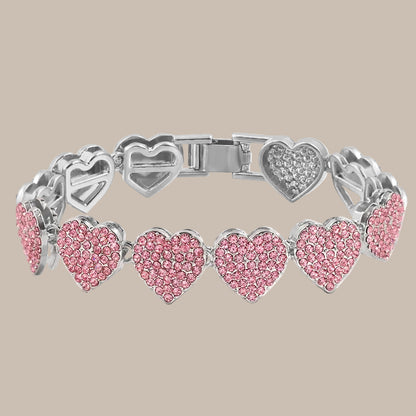 Rhinestone Paved Heart Cuban Chain Bracelet