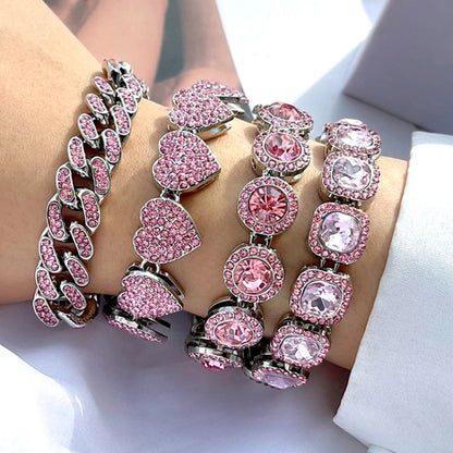 Rhinestone Paved Heart Cuban Chain Bracelet
