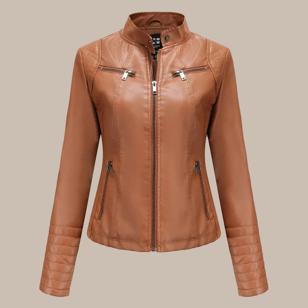 Women's Slim PU Stand-Collar Jacket