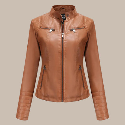 Women's Slim PU Stand-Collar Jacket