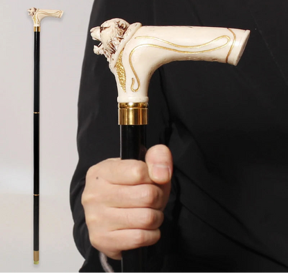 Tiger Head Wooden Walking Cane