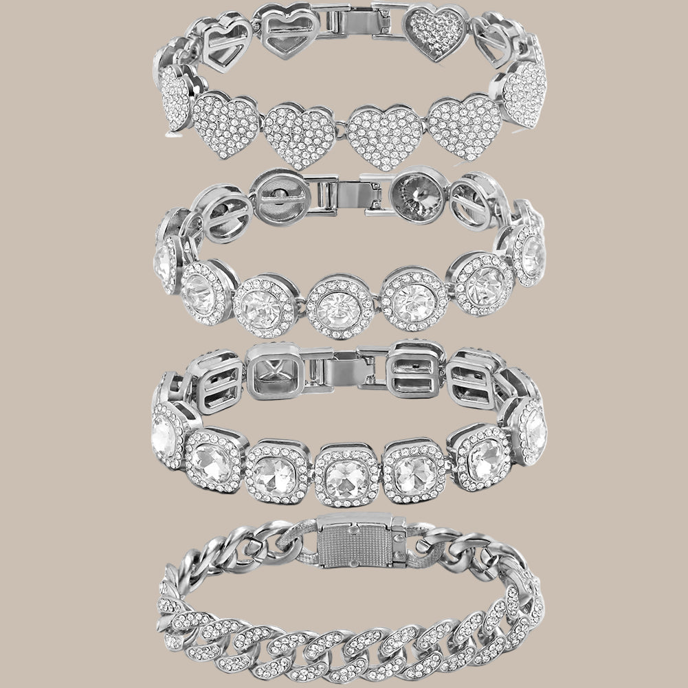 Rhinestone Paved Heart Cuban Chain Bracelet