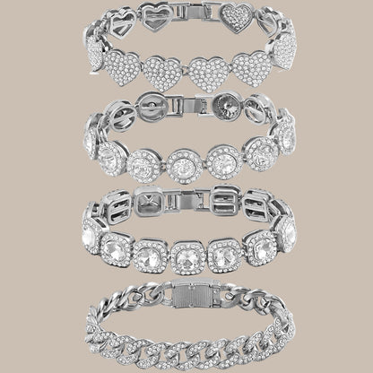 Rhinestone Paved Heart Cuban Chain Bracelet