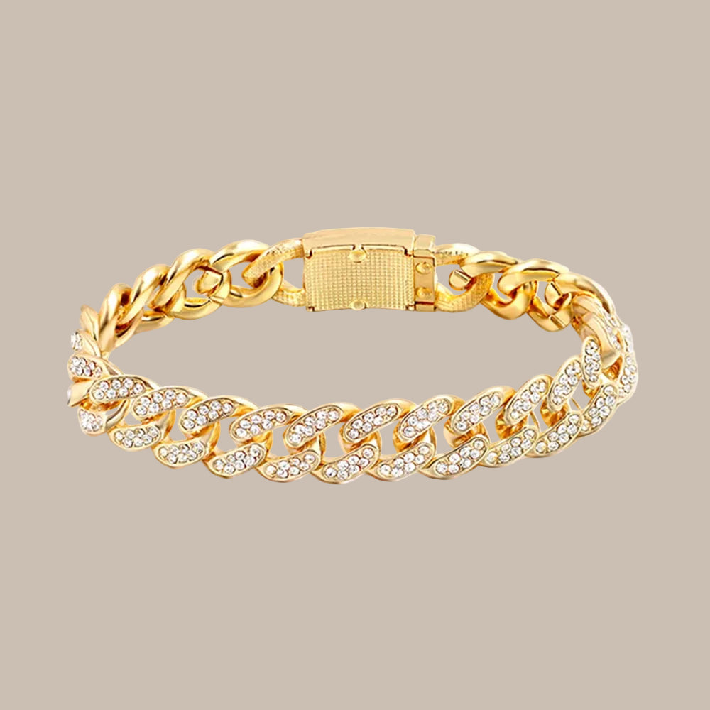 Rhinestone Paved Heart Cuban Chain Bracelet