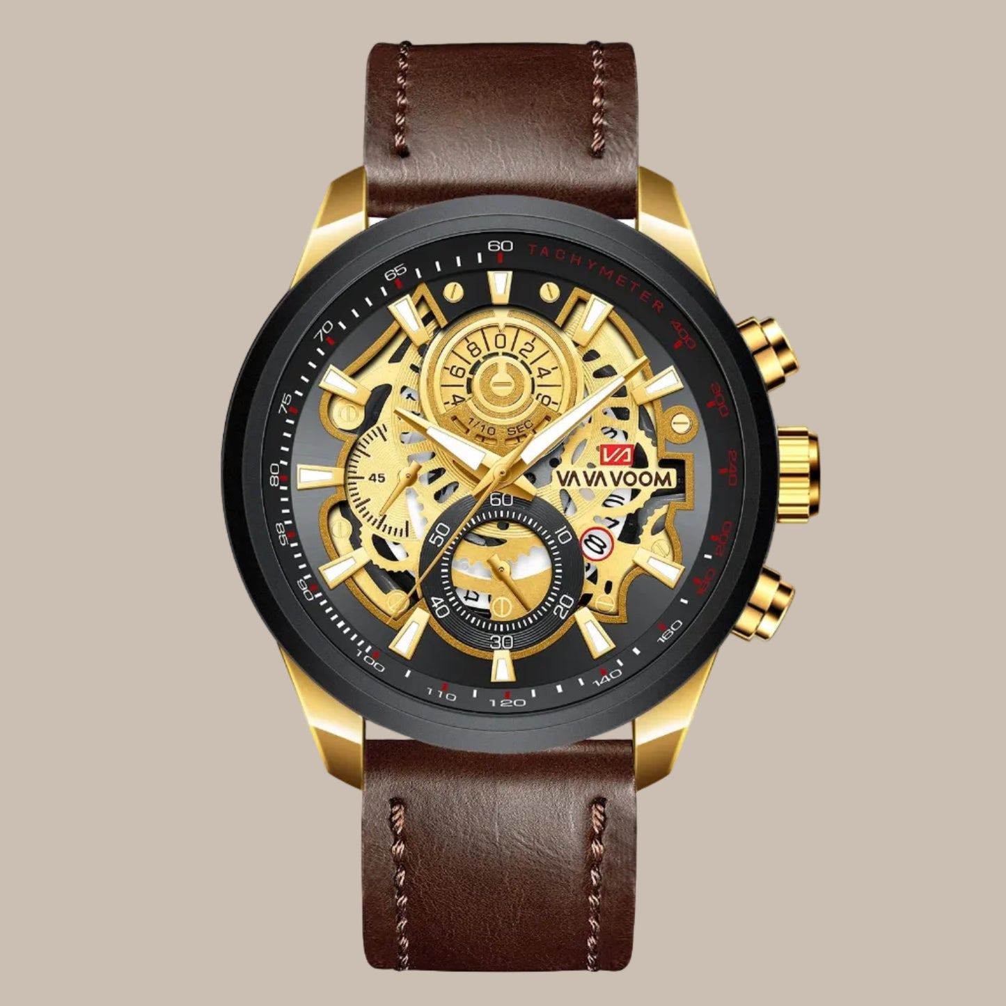 Men's Gold Dial 45mm Leather Watch