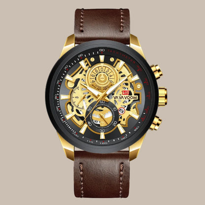 Men's Gold Dial 45mm Leather Watch