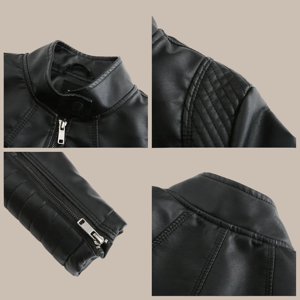 Women's Slim PU Stand-Collar Jacket
