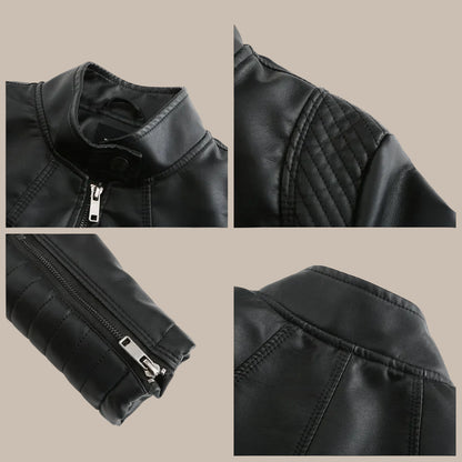 Women's Slim PU Stand-Collar Jacket
