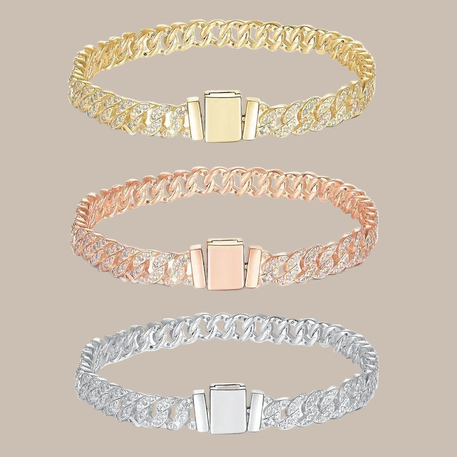 Gold Cuban Chain Inlaid Bracelet & Necklace Set